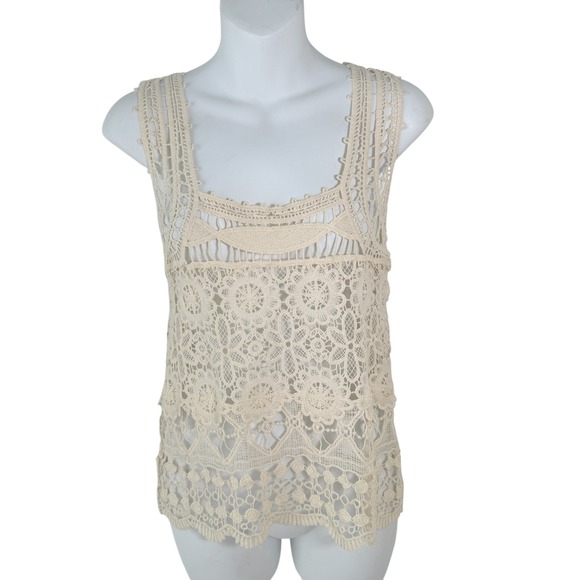 American Rag Womens Cream Crochet Tank Top Medium Boho‎ Festival Beach Cover Up - Picture 16 of 16